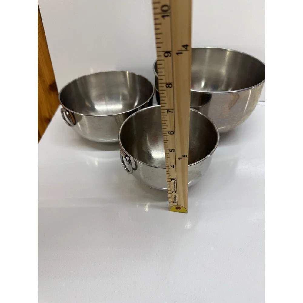 Vintage 18-8 Stainless Steel Nesting Mixing Bowls Set of 3 with Ring Handles